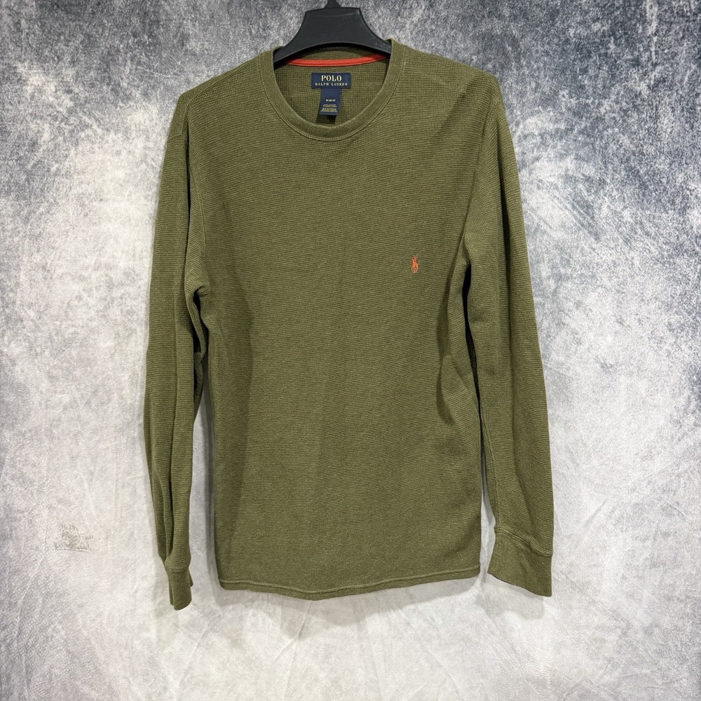 Polo Ralph Lauren Shirt Mens Medium Green Long Sleeve Thermal Waffle Knit Pony